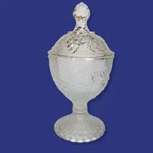 "Pedestal de tapa de caramelo de vidrio transparente con patrón de hoja de fruta de colección 7" - Imagen 1 de 8