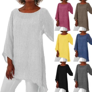 Plus Size Womens Summer Baggy Long Blouse T-Shirt Ladies Kaftan Beach Tee Top US - Picture 1 of 19