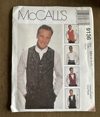 McCall's Sewing Pattern 9136 Mens Vest Cummerbund Bow Tie 36-40 - Image 1 of 2