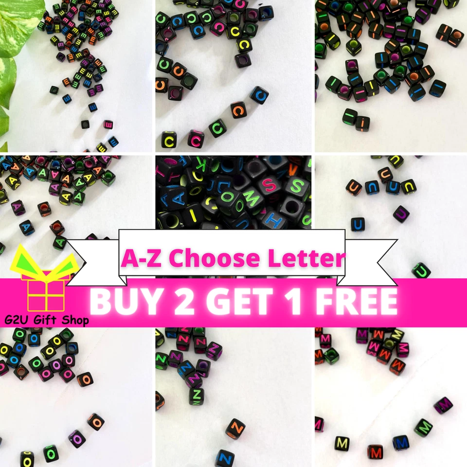 Black Alphabet Cube Bead Individual Mixed Letter UK DIY Jewelry Colorful Craft - Image 1 of 1