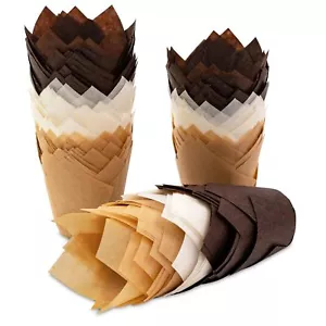 Tulip Cupcake Liners 150 PCS Brown White Natural Greaseproof Muffin Holders - Picture 1 of 7