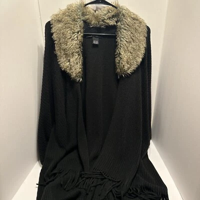 Mantón/envoltura frontal abierto Cejón negro con cuello de piel sintética (talla única para la mayoría) Foto 1 de 4