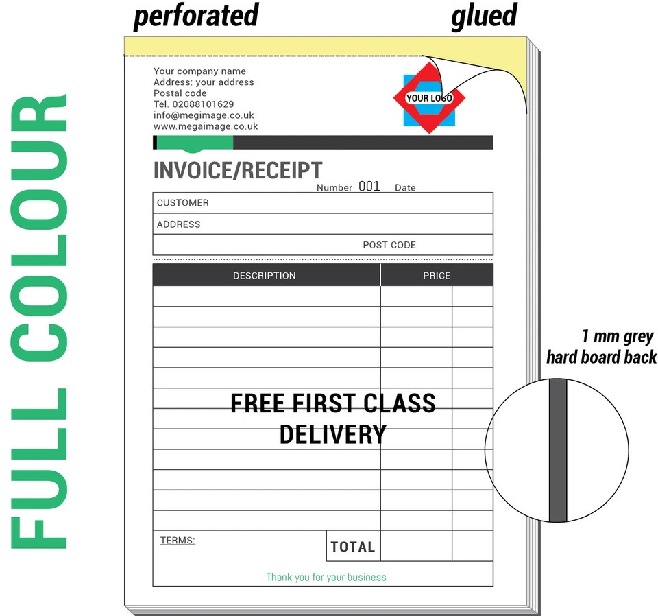 PERSONALISED A5 INVOICE BOOK DUPLICATE NCR RECEIPT ESTIMATE 50 SETS PER PAD - Image 1 of 1
