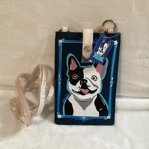 Brighton Buddy Denim Frenchie Crossbody Pouch Purse  2 outside slot pockets NWT - Picture 1 of 6