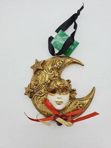 Mask in Crescent Moon Christmas Ornament Mardi Gras style - Picture 1 of 6