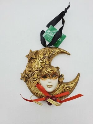Mask in Crescent Moon Christmas Ornament Mardi Gras style - Image 1 of 4