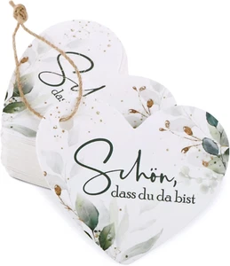 50 Stück Geschenkanhänger Hochzeit Schön dass du da bist Etiketten Herz Anhänger - Bild 1 von 6