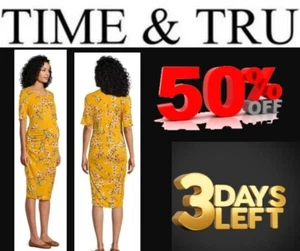 Time And Tru Maternity Dress size S 4-6 Ruched Side Yellow Floral Rayon Women - Picture 1 of 14