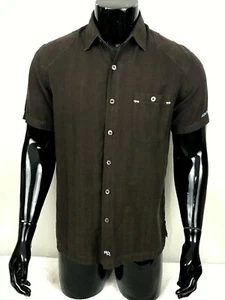 Camisa de seda SS bordada HD para hombre M marrón mediana con botones M - Imagen 1 de 8
