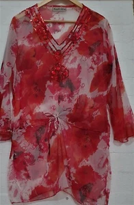 SAHIBA Designer Women Sheer Red Rose Beaded Sequin Beach Resort Dress Free Size - Picture 1 of 10