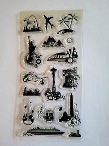 Iconos turísticos INKADINKADO estampillas transparentes Estados Unidos lugares de viaje - Imagen 1 de 1