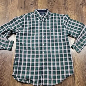 Chaps Ralph Lauren Shirt Mens Large Green Red Plaid Button Up Long Slv Preppy - Picture 1 of 8