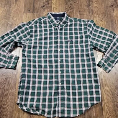 Camisa Chaps Ralph Lauren Para Hombres Grande Verde Rojo A Cuadros Abotonada Larga Slv Preppy Foto 1 de 4