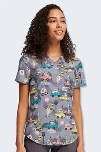 CK664 Giraffic Jam Cherokee Women's Print Scrub Top - Picture 1 of 3