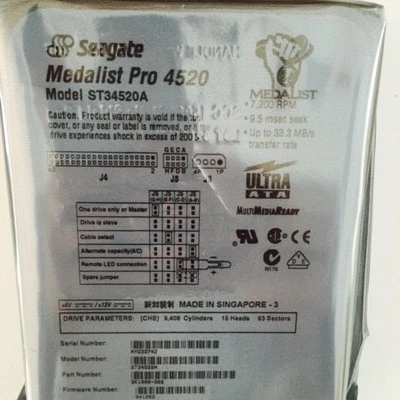 *New* Seagate Medalist (ST34520A) 4.5GB, 7200RPM, 3.5" IDE Internal Hard Drive - Image 1 of 3