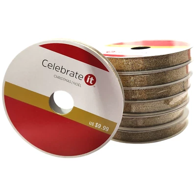 7 PC Set Celebrate It Christmas Ribbon Gold Metallic Ribbon 3/8" x 10 Yd - Image 1 of 4