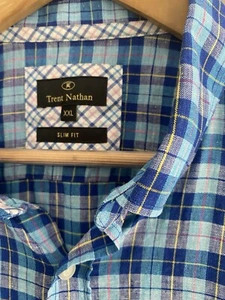 Trent Nathan Men’s Short Sleeve Check Linen Shirt. Slim fit. Size XXL - Picture 1 of 13