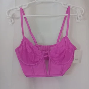 X-Small Corsetto Lingerie Donna Pizzo e Rete Con Ferretto - Auden™ Rosa Neon - Foto 1 di 9