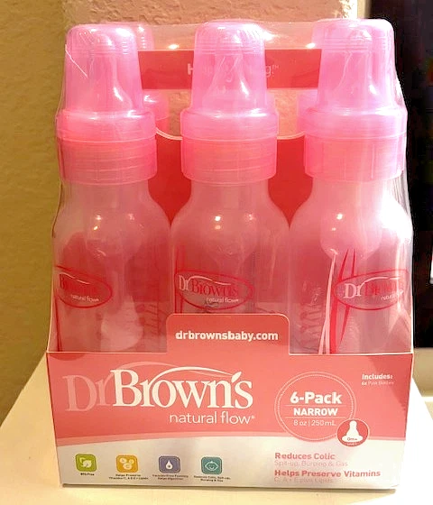 Dr Brown's Natural Flow 6-Pack Narrow - 8oz, Pink - Image 1 of 1