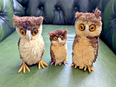 Steiff 3x Eule Wolltier Vintage 60er Steifftier Retro Plüschtier 50er H35 - Bild 1 von 4