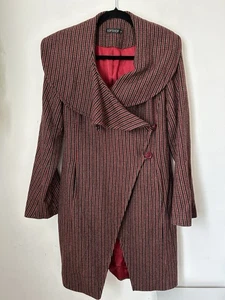 Topshop Womens Red Checked Herringbone Style  Overcoat Coat Size 12, - Picture 1 of 14