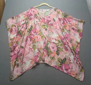 Susan Graver rosa Blumen Poncho Kimono Oberteil XL fließend - Bild 1 von 4