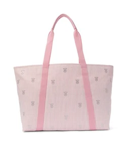 Victoria’s Secret Canvas Tote Bag Travel Weekender Iconic Pink Stripe Zippered - Picture 1 of 8