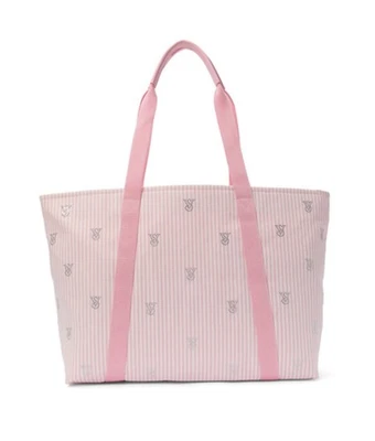 Victoria’s Secret Canvas Tote Bag Travel Weekender Iconic Pink Stripe Zippered - Image 1 of 4