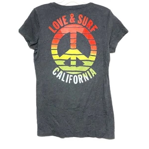 Love & Surf California Sheer Peace Zeichen orange gelb rot Shirt Stretch Damen M - Bild 1 von 6