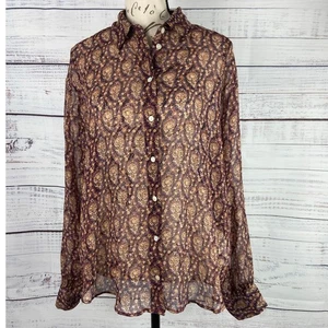 Camisa Zara Abotonada Mujer M Floral Cuello Mangas Largas Transparente Ligera - Imagen 1 de 10