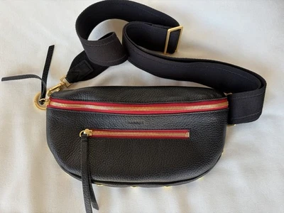 HAMMITT Charles Medium Crossbody Sling/Belt Black/Gold/Red Zipper Leather Bag - Image 1 of 4