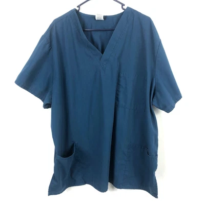 Ropa de trabajo Cherokee para hombre cuello en V liso verde azulado oscuro bolsillos manga corta informal exfoliante Foto 1 de 4