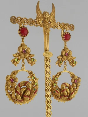 ASKEW LONDON COILED  SNAKE AND FLOWER HOOP  DROP EARRINGS - Image 1 of 4