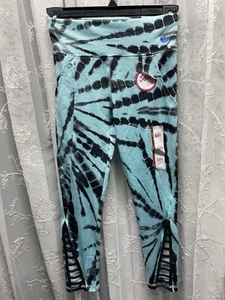 JUSTICE Aqua & Black Tie-Dye Leggings Lattice Detail Girls Size Medium (10) Nwt - Picture 1 of 6