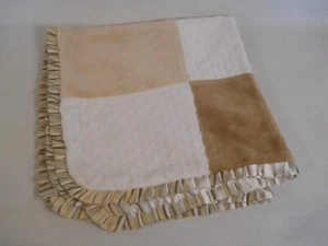 Baby Gear brown white, tan raised minky dots patchwork blanket satin back - Picture 1 of 4