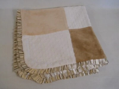 Baby Gear marrón blanco, bronceado levantado puntos minky manta retazos espalda satinada Foto 1 de 4