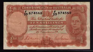 Australia 10/- R12 Orange Signature Sheehan/McFarlane 1939 Pick-25a Rare