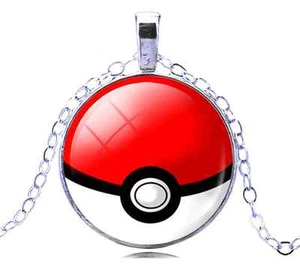 Pokemon Go Red Glass White Gold Plated Classic Pokeball Necklace - Picture 1 of 1
