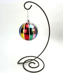 VTG West Germany Christmas Ornament Rainbow Striped Ball Red Gold Green Pin 3.5" - Picture 1 of 9