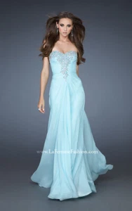 La Femme 18347 Embellished Sweetheart Chiffon Gown Sz 0 Ice Blue - Picture 1 of 2