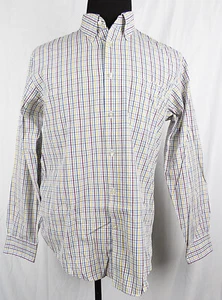 Camisa Lands' End blanca multicolor arco iris a cuadros 100 % algodón abotonada M 15-15,5 - Imagen 1 de 2