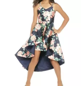 Vestido de fantasía Tween Diva para niñas grandes azul marino a coral floral alto-bajo espalda de encaje-talla-16 - Imagen 1 de 18