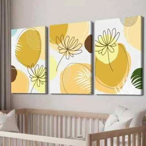 3pcs Simple Watercolor Style Shapes And Flowers Wall Art Canvas Framed 50x70cm - Picture 1 of 3