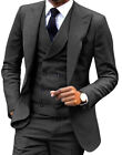 3Pcs Mens Suits Regular Fit Solid Tuxedo Groomsman Blazer+Vest+Pants