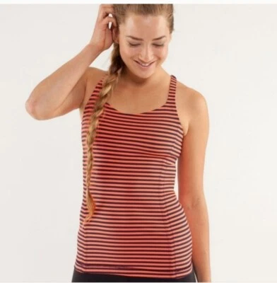 Lululemon Free To Be Navy Orange Striped Strappy Athletic Tank Top Size 6 - Image 1 of 4