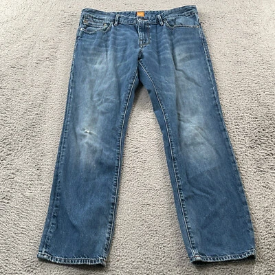 Мужские джинсы Hugo Boss 36x32 синий обычный крой оранжевый 24 дизайнерский синий деним - Изображение 1 из 4