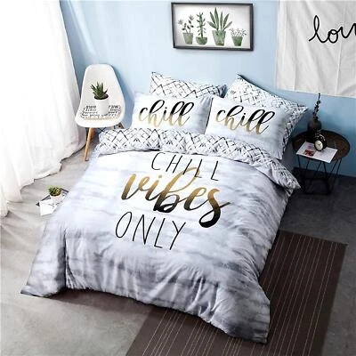 Sleepdown Chill Vibes Only Slogan Waves Duvet Set Quilt Cover Polycotton Bedding