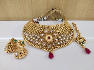 Indian Jewelry Gold Plated Premium quality Choker Set Bollywood Festival Jewelry - Picture 1 of 4