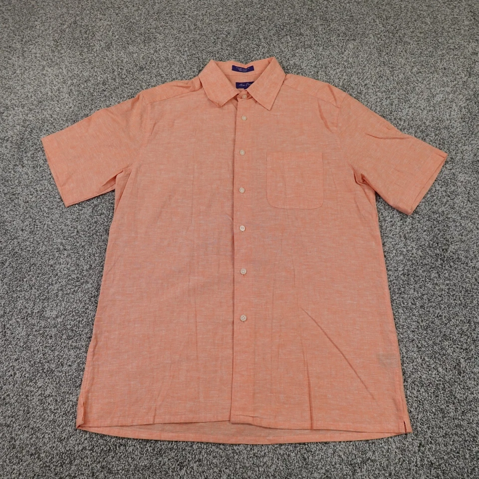 Alan Flusser Shirt Mens M Orange Heather Linen Blend Button Up Casual Pocket - Image 1 of 4