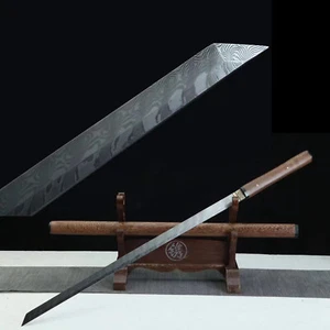 Rosewood Ninjato Damascus Steel Katana Japanese Samurai Straight Shirasaya Sword - Picture 1 of 10